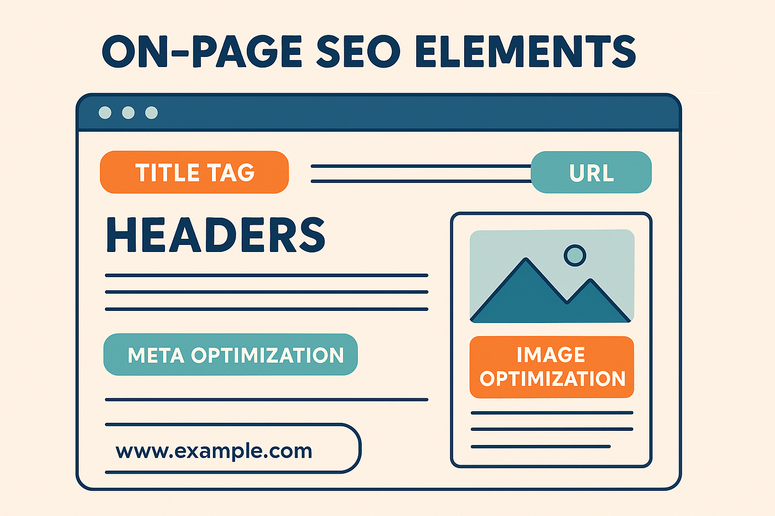 On-page SEO elements – title, headers, meta, URL, images