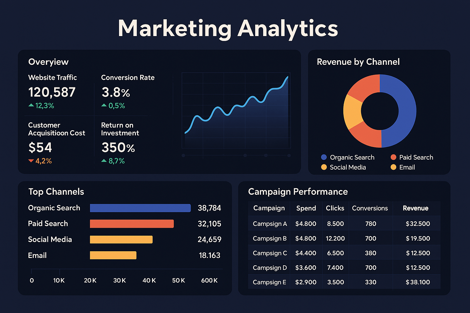 Marketing analytics dashboard with KPIs and campaign data – analytics