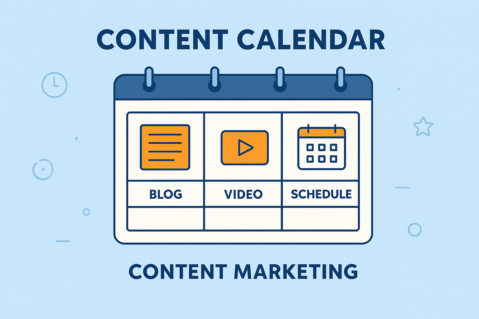Content calendar visual – blog, video, schedule – content marketing