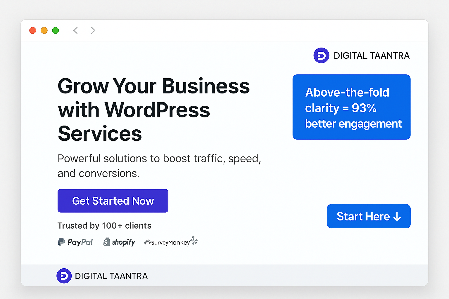 Hero Section Layout Sample - WordPress Services Page